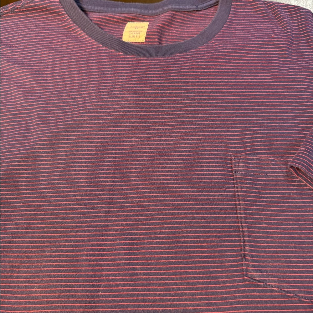 J. Crew Men's Short Sleeve Striped Tee - Navy/Red - Picture 3 of 4